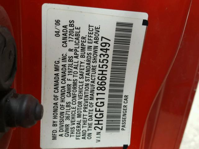 2HGFG11866H553497 - 2006 HONDA CIVIC EX Qırmızı foto 10