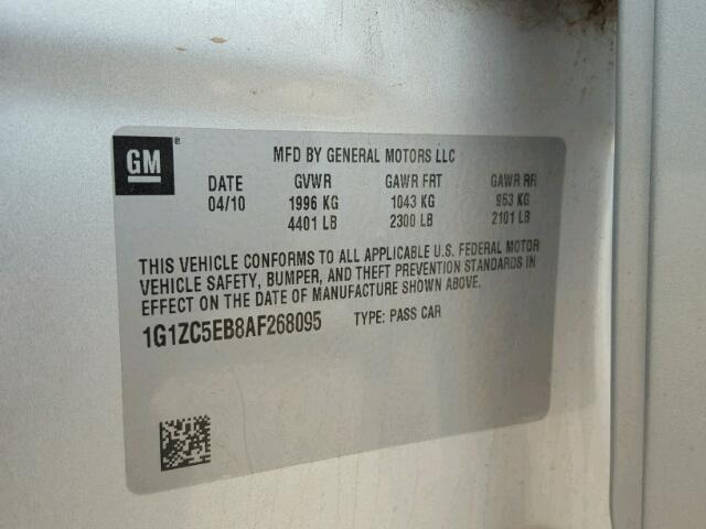 1G1ZC5EB8AF268095 - 2010 CHEVROLET MALIBU 1LT 银色 照片 10