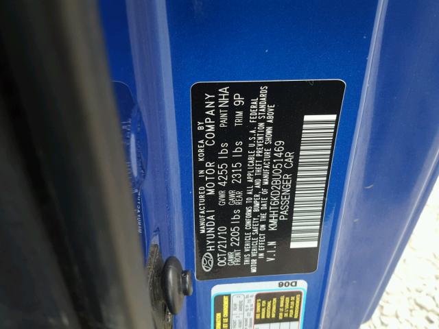 KMHHT6KD2BU051469 - 2011 HYUNDAI GENESIS CO BLUE photo 10