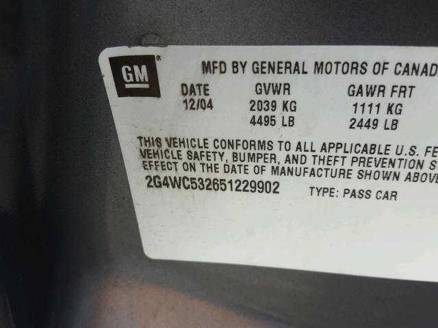 2G4WC532651229902 - 2005 BUICK LACROSSE C GRAY photo 10