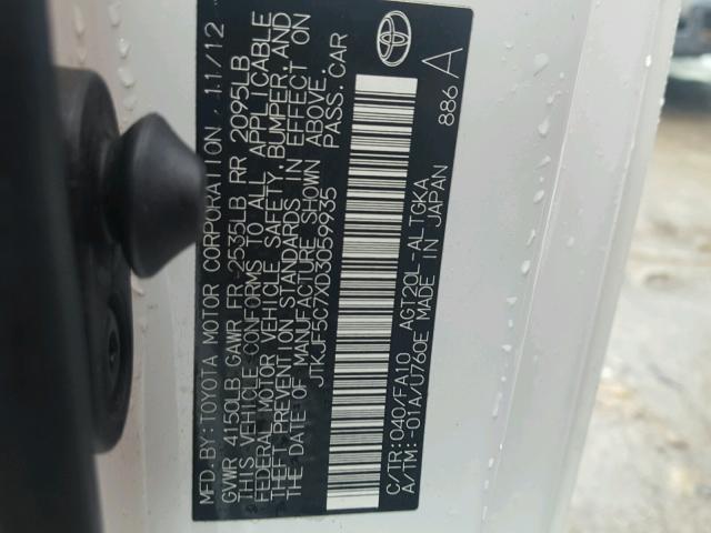 JTKJF5C7XD3059935 - 2013 TOYOTA SCION TC 白色 照片 10