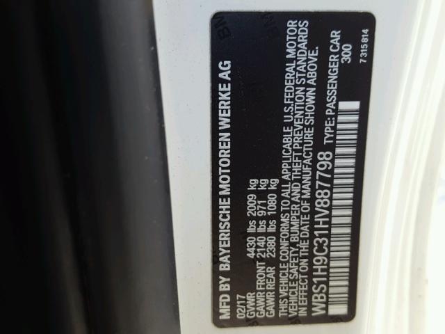 WBS1H9C31HV887798 - 2017 BMW M2 WHITE photo 10