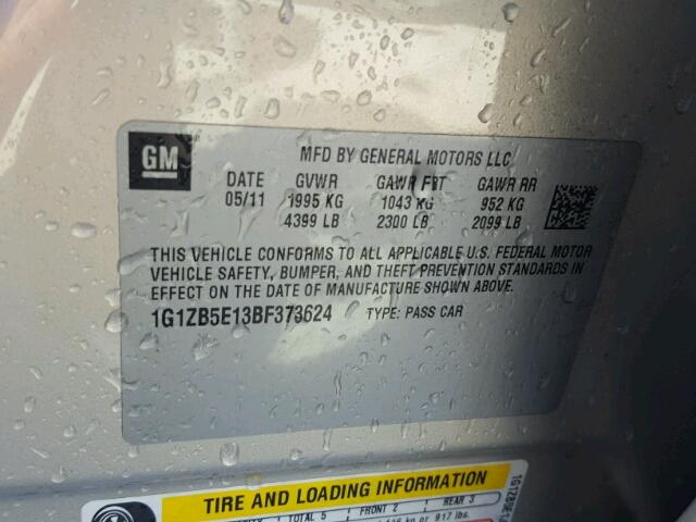 1G1ZB5E13BF373624 - 2011 CHEVROLET MALIBU LS GOLD photo 10