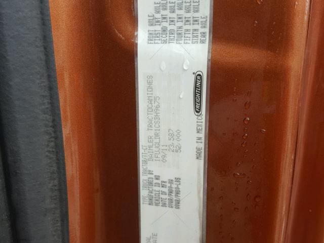 1FUJGLDR1CSBH9675 - 2012 FREIGHTLINER CASCADIA 1 ORANGE photo 10