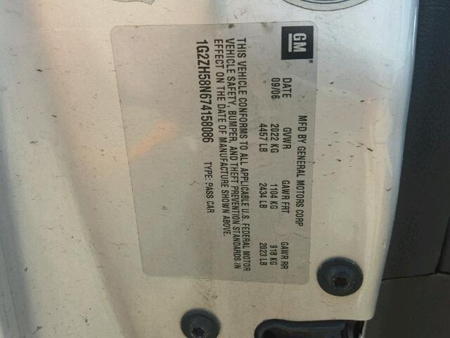 1G2ZH58N674158086 - 2007 PONTIAC G6 GT SILVER photo 10