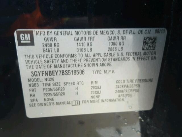 3GYFNBEY7BS518506 - 2011 CADILLAC SRX PERFOR 黑色 照片 10