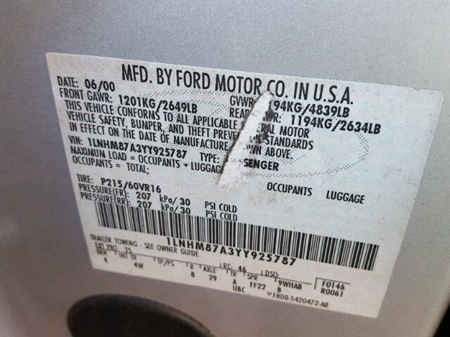 1LNHM87A3YY925787 - 2000 LINCOLN LS 银色 照片 10