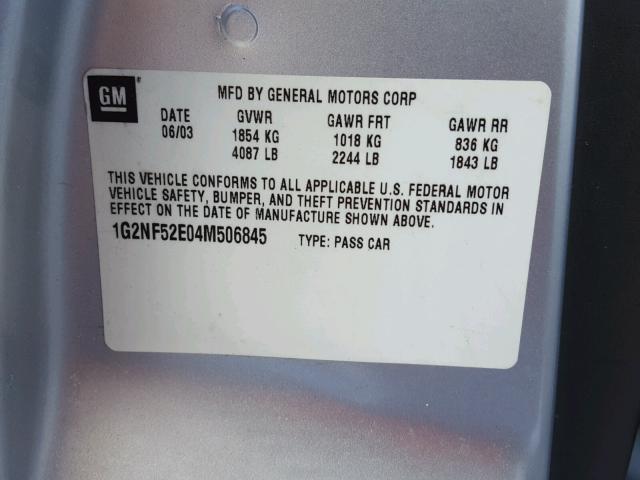 1G2NF52E04M506845 - 2004 PONTIAC GRAND AM S ვერცხლისფერი ფოტო 10