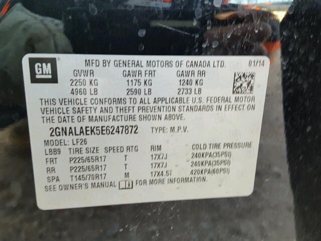 2GNALAEK5E6247872 - 2014 CHEVROLET EQUINOX LS BLACK photo 10