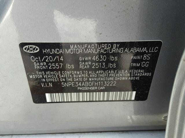 5NPE34AB0FH113222 - 2015 HYUNDAI SONATA SPO GRAY photo 10