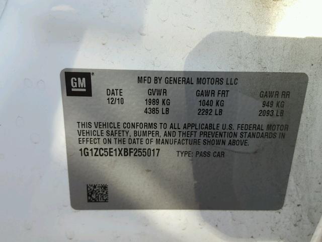 1G1ZC5E1XBF255017 - 2011 CHEVROLET MALIBU 1LT 白色 照片 10