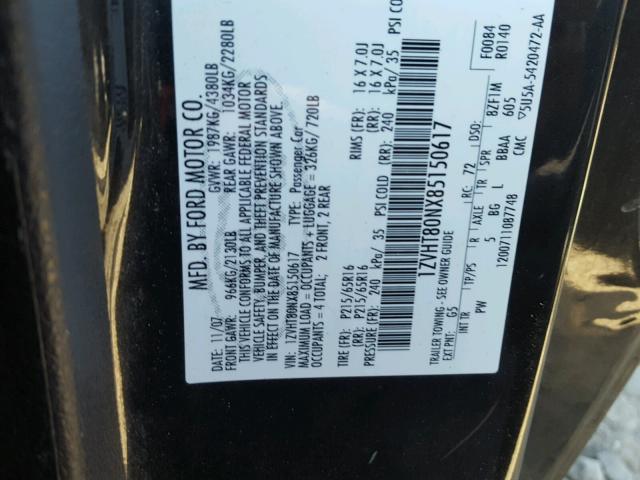 1ZVHT80NX85150617 - 2008 FORD MUSTANG BLACK photo 10