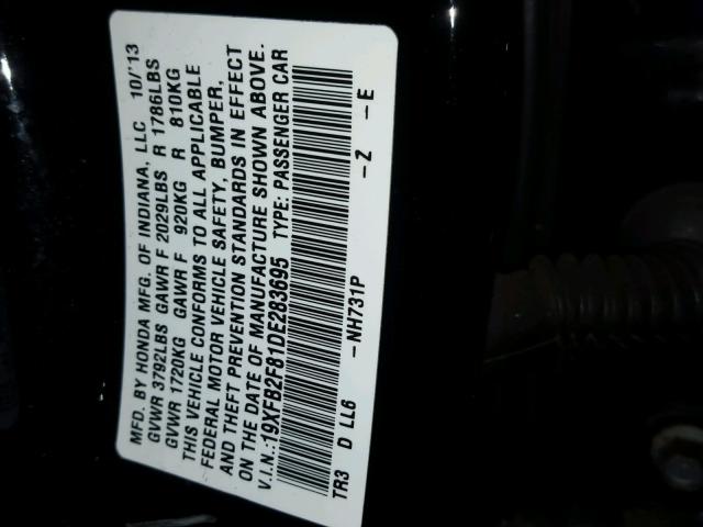 19XFB2F81DE283695 - 2013 HONDA CIVIC EX შავი ფოტო 10