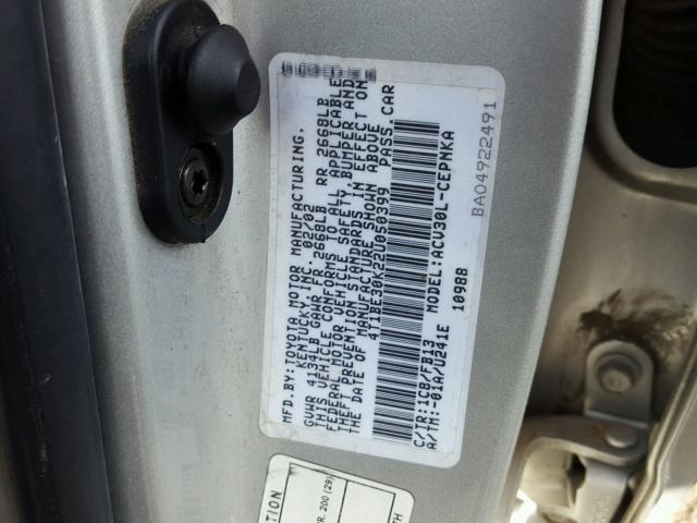 4T1BE30K22U050399 - 2002 TOYOTA CAMRY LE SILVER photo 10