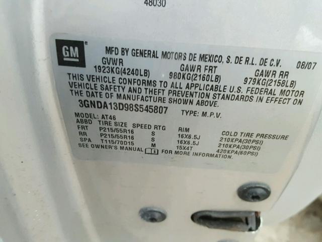 3GNDA13D98S545807 - 2008 CHEVROLET HHR LS SILVER photo 10