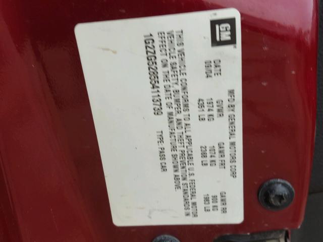 1G2ZG528554113739 - 2005 PONTIAC G6 BURGUNDY photo 10