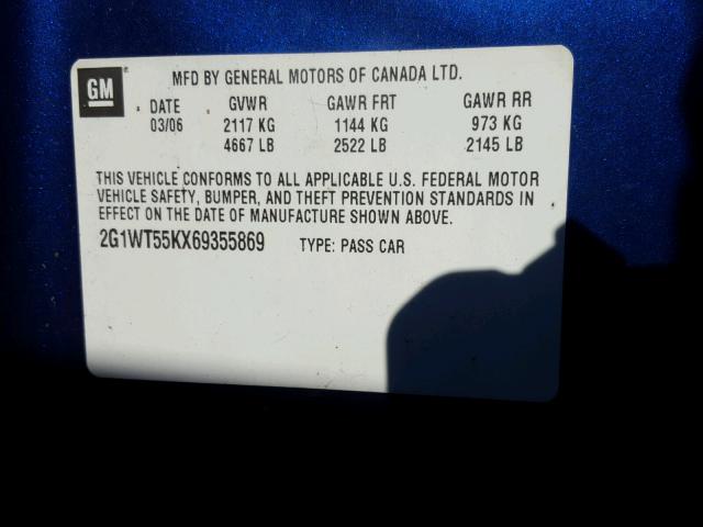 2G1WT55KX69355869 - 2006 CHEVROLET IMPALA LT BLUE photo 10