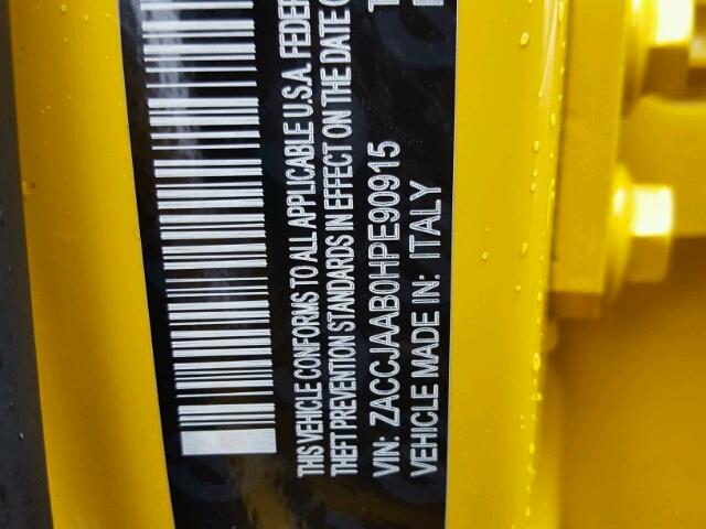 ZACCJAAB0HPE90915 - 2017 JEEP RENEGADE S ყვითელი ფოტო 10