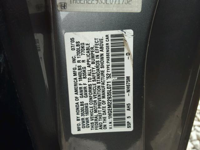1HGEM22935L071752 - 2005 HONDA CIVIC EX ნაცრისფერი ფოტო 10