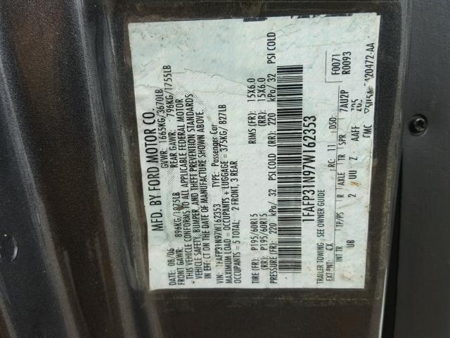 1FAFP31N97W162353 - 2007 FORD FOCUS ZX3 GRAY photo 10