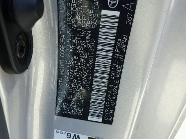 JTKDE177260113512 - 2006 TOYOTA SCION TC 银色 照片 10