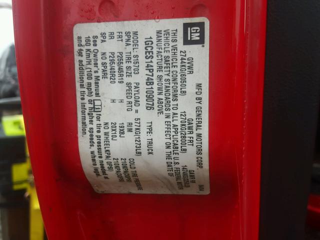 1GCES14P74B109076 - 2004 CHEVROLET SSR 红色 照片 10