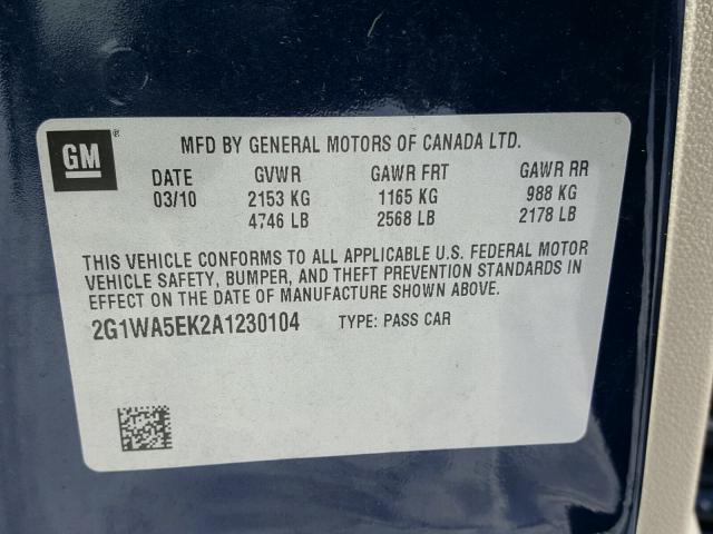 2G1WA5EK2A1230104 - 2010 CHEVROLET IMPALA LS BLUE photo 10