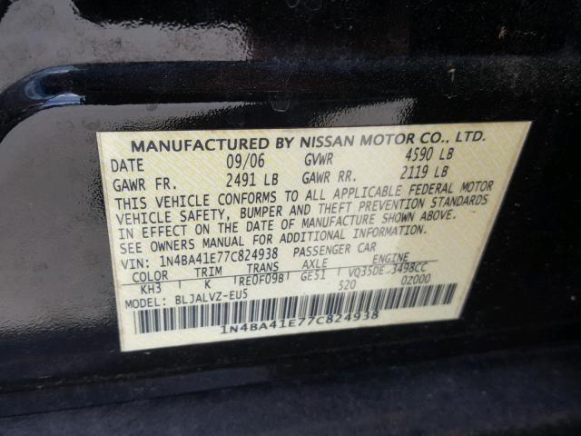 1N4BA41E77C824938 - 2007 NISSAN MAXIMA SE BLACK photo 10