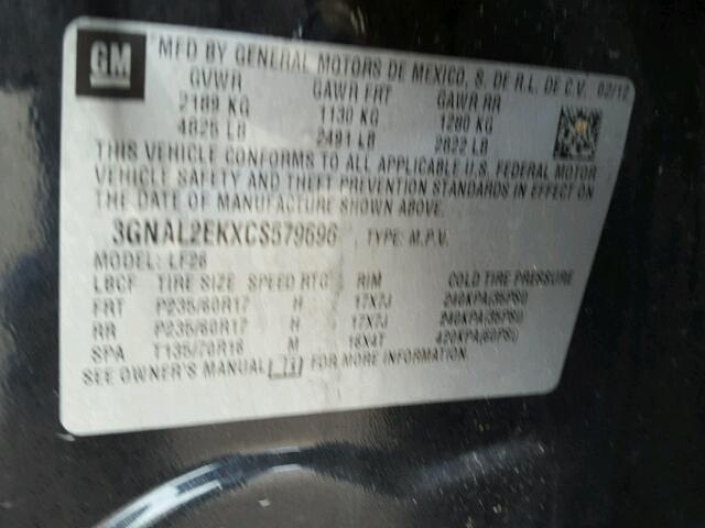 3GNAL2EKXCS579696 - 2012 CHEVROLET CAPTIVA LS 黑色 照片 10