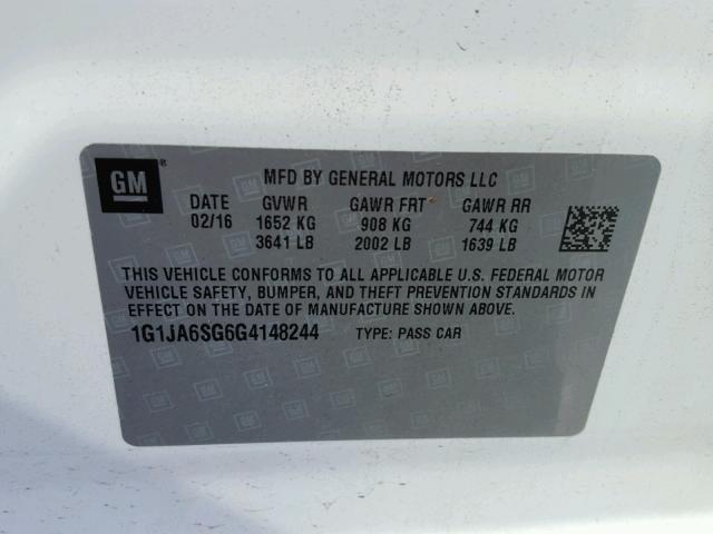 1G1JA6SG6G4148244 - 2016 CHEVROLET SONIC LS 白色 照片 10