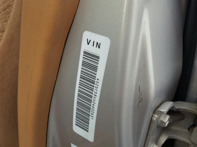 4S2DF58XX24602631 - 2002 ISUZU AXIOM XS Gümüş foto 10