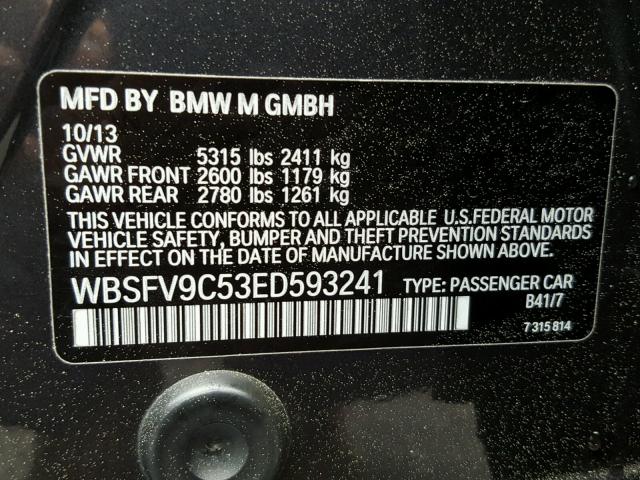 WBSFV9C53ED593241 - 2014 BMW M5 GRAY photo 10