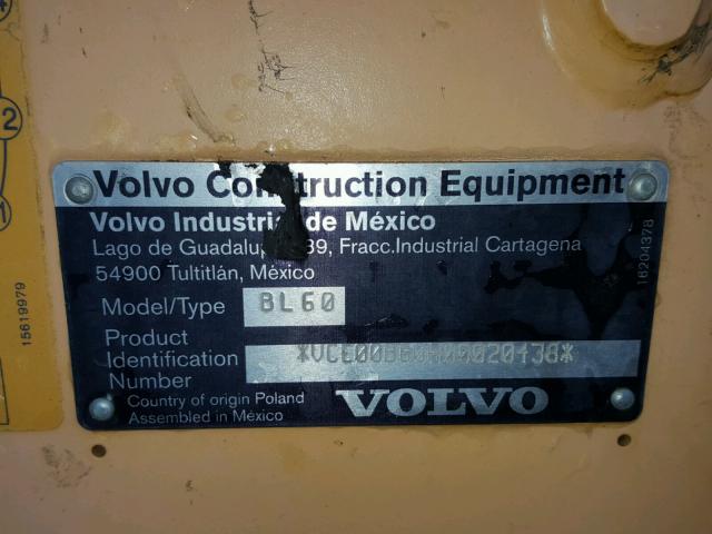 VCE00B60H00020438 - 2011 VOLVO BL60 YELLOW photo 10