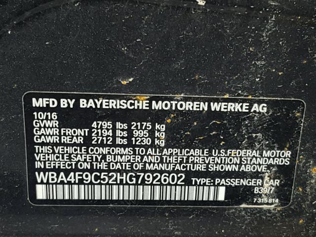 WBA4F9C52HG792602 - 2017 BMW 430XI GRAN GRAY photo 10