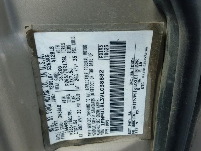 1FMFU18L3VLC38882 - 1997 FORD EXPEDITION GOLD photo 10