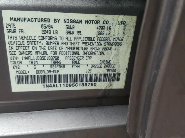 1N4AL11D95C188760 - 2005 NISSAN ALTIMA S TAN photo 10