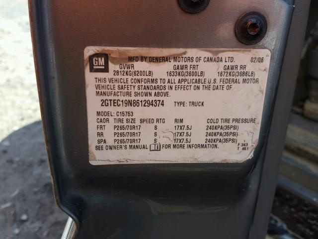 2GTEC19N861294374 - 2006 GMC NEW SIERRA GRAY photo 10