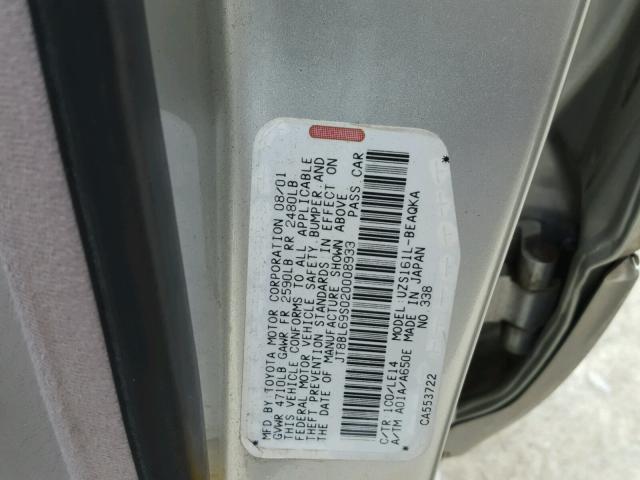 JT8BL69S020008933 - 2002 LEXUS GS 430 GOLD photo 10