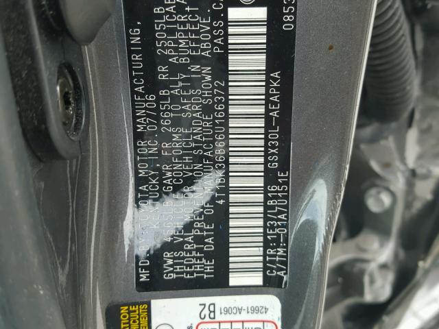 4T1BK36B66U166372 - 2006 TOYOTA AVALON XL GRAY photo 10