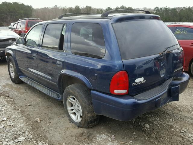 1B4HR48N52F134239 - 2002 DODGE DURANGO SL BLUE photo 3