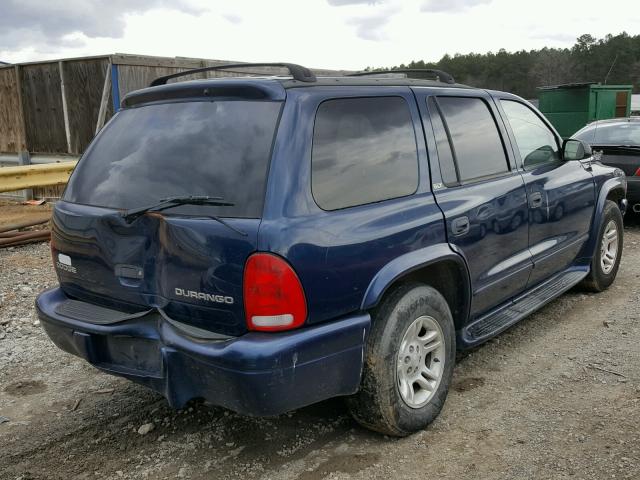 1B4HR48N52F134239 - 2002 DODGE DURANGO SL BLUE photo 4