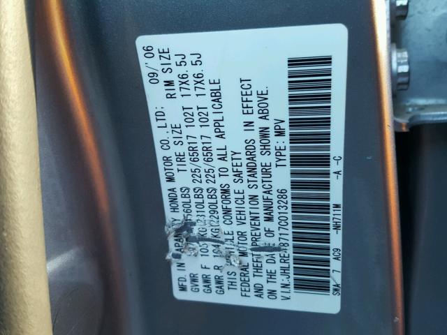 JHLRE48717C013286 - 2007 HONDA CR-V EXL BLUE photo 10