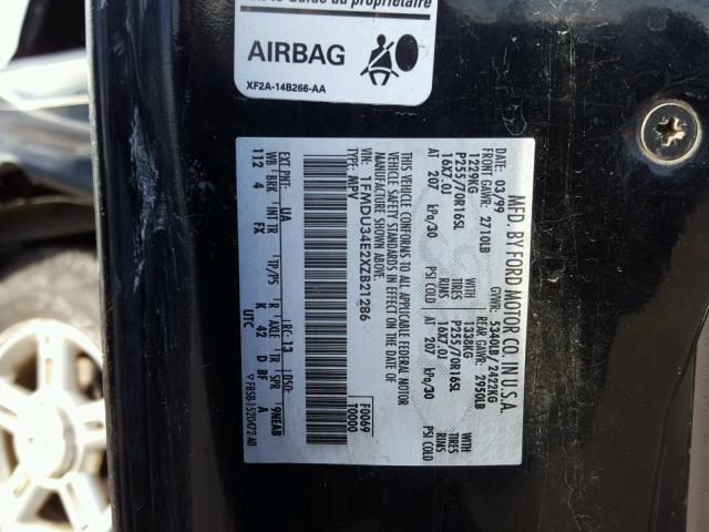 1FMDU34E2XZB21286 - 1999 FORD EXPLORER BLACK photo 10