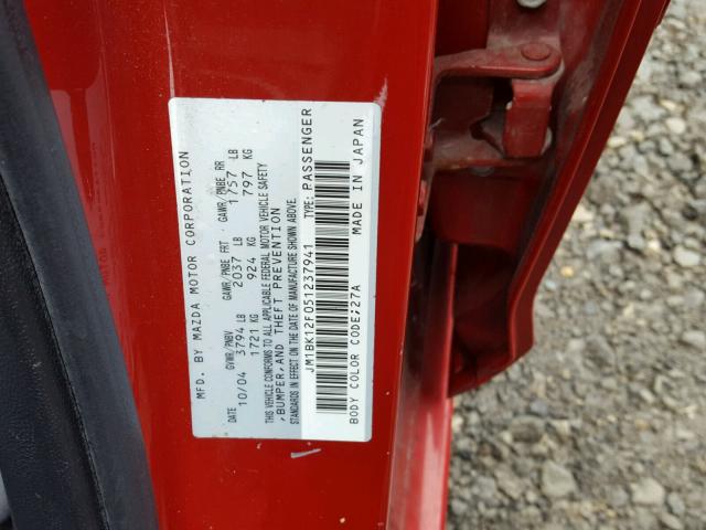 JM1BK12F051237941 - 2005 MAZDA 3 I RED photo 10