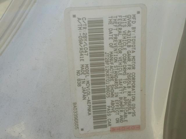 JT2BF12K8T0138605 - 1996 TOYOTA CAMRY LE WHITE photo 10