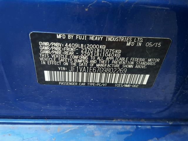 JF1VA1E67G9802269 - 2016 SUBARU WRX PREMIU BLUE photo 10