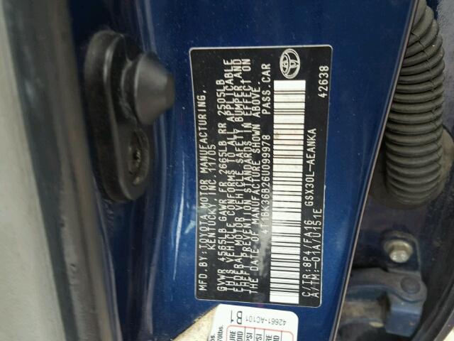 4T1BK36B26U099978 - 2006 TOYOTA AVALON XL BLUE photo 10