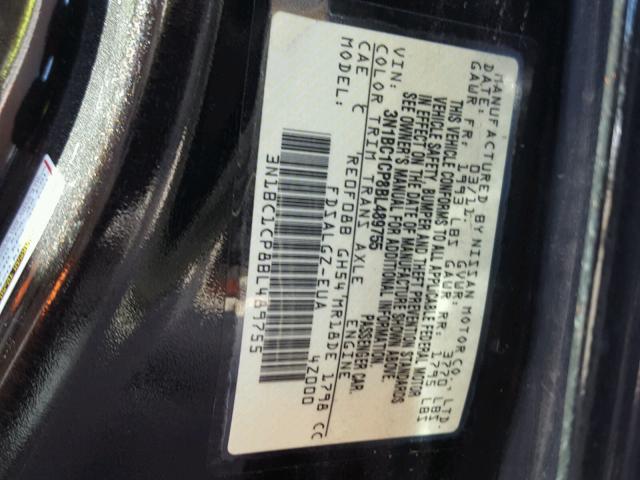 3N1BC1CP8BL489755 - 2011 NISSAN VERSA S BLACK photo 10