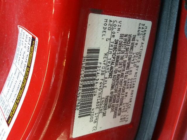 3N1BC1CP7AL462982 - 2010 NISSAN VERSA S RED photo 10