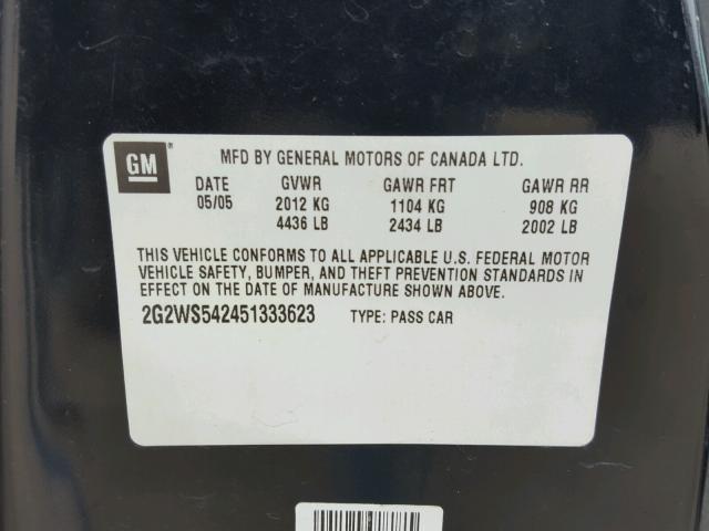 2G2WS542451333623 - 2005 PONTIAC GRAND PRIX BLACK photo 10